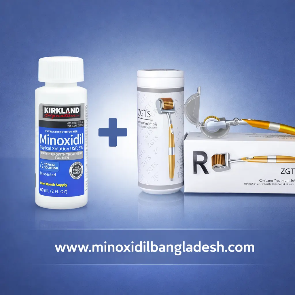 Kirkland Minoxidil 5% + Zgts Golden Titanium 192 Needles Derma Roller (কম্বো প্যাক)